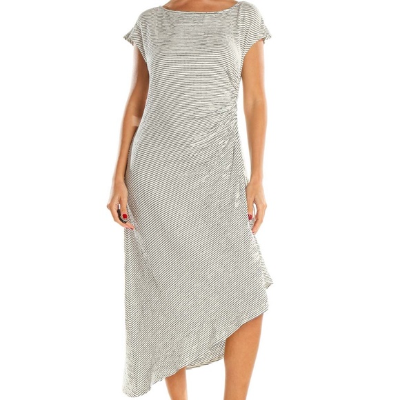 NWT Max Studio White Black Stripes Classic Asymmetrical Dress Short Sleeve Large - Picture 2 of 10